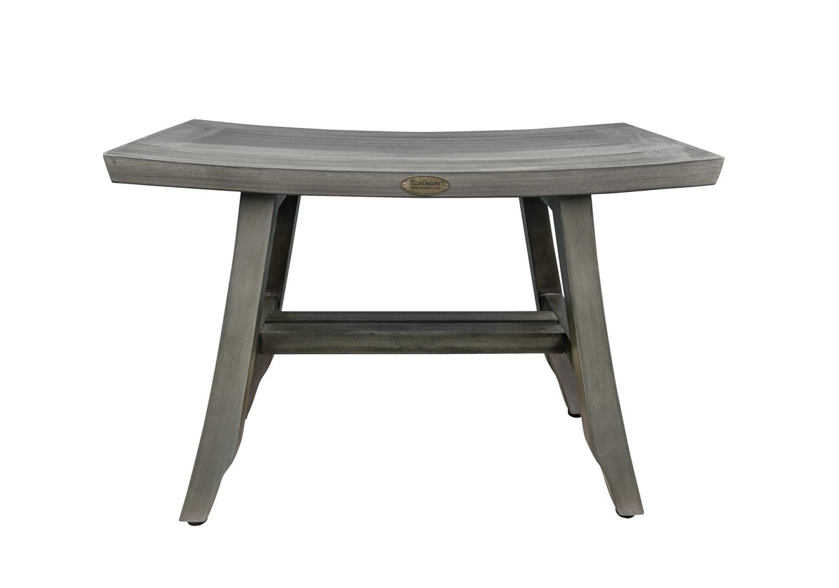 24" Gray Teak Shower Bench with Curved Seat Y3213
