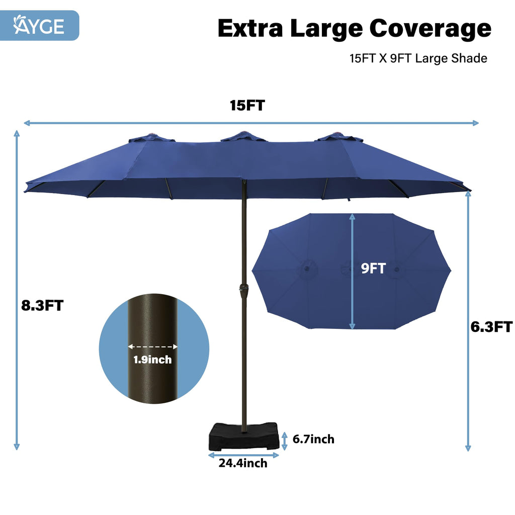 15FT Double-Sided Rectangle Patio Umbrella with Base Z541182