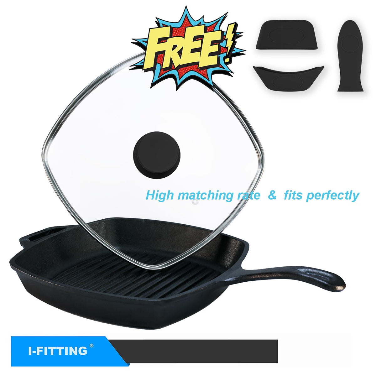 10.5 Inch Vented Square Glass Lid with Silicone Knob J407