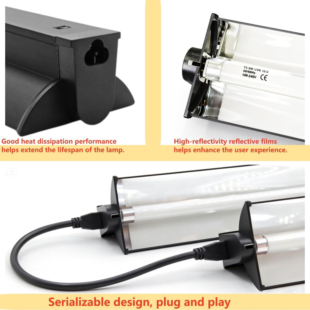 8W T5 UVB UVA Reptile Light Fixture and Bulb Kit W612106