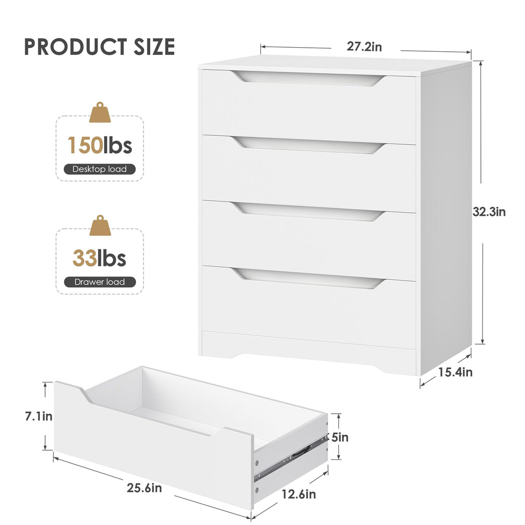 White 4 Drawer Wood Dresser A5149