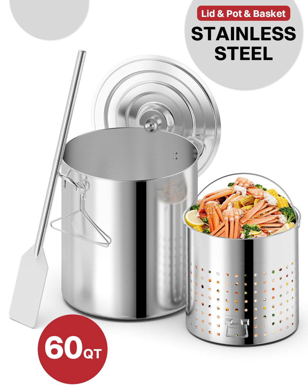60QT Stainless Steel Stockpot with Basket Y92927