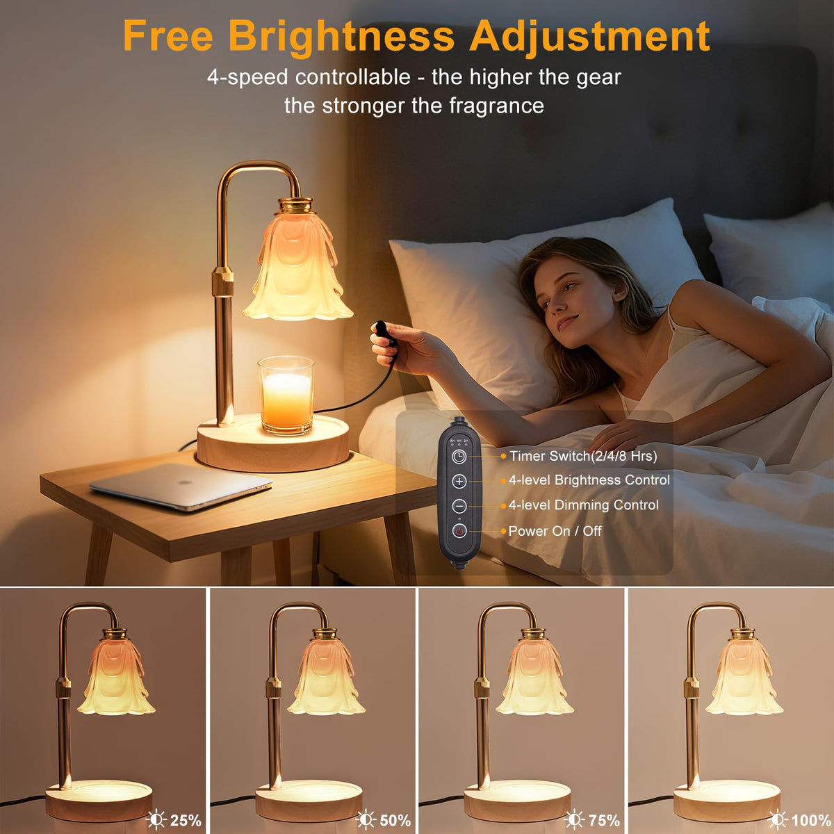 Adjustable Height Candle Warmer Lamp with Timer and Dimmer R190773