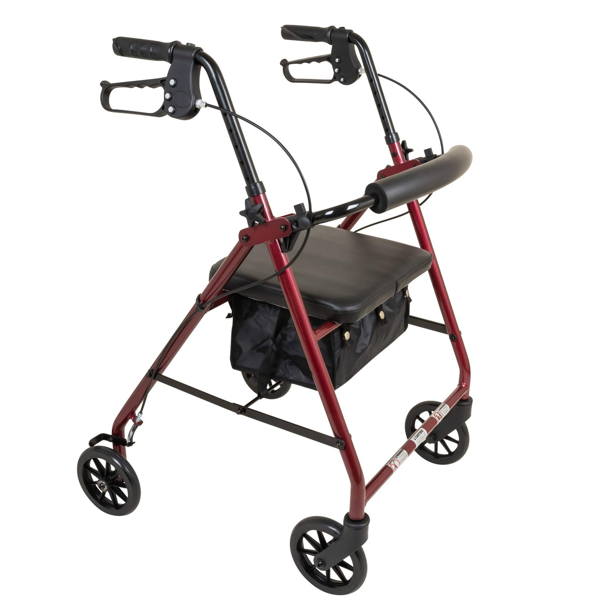 Aluminum Rollator Walker with Seat, 6-inch Wheels, Foldable, Burgundy E1909