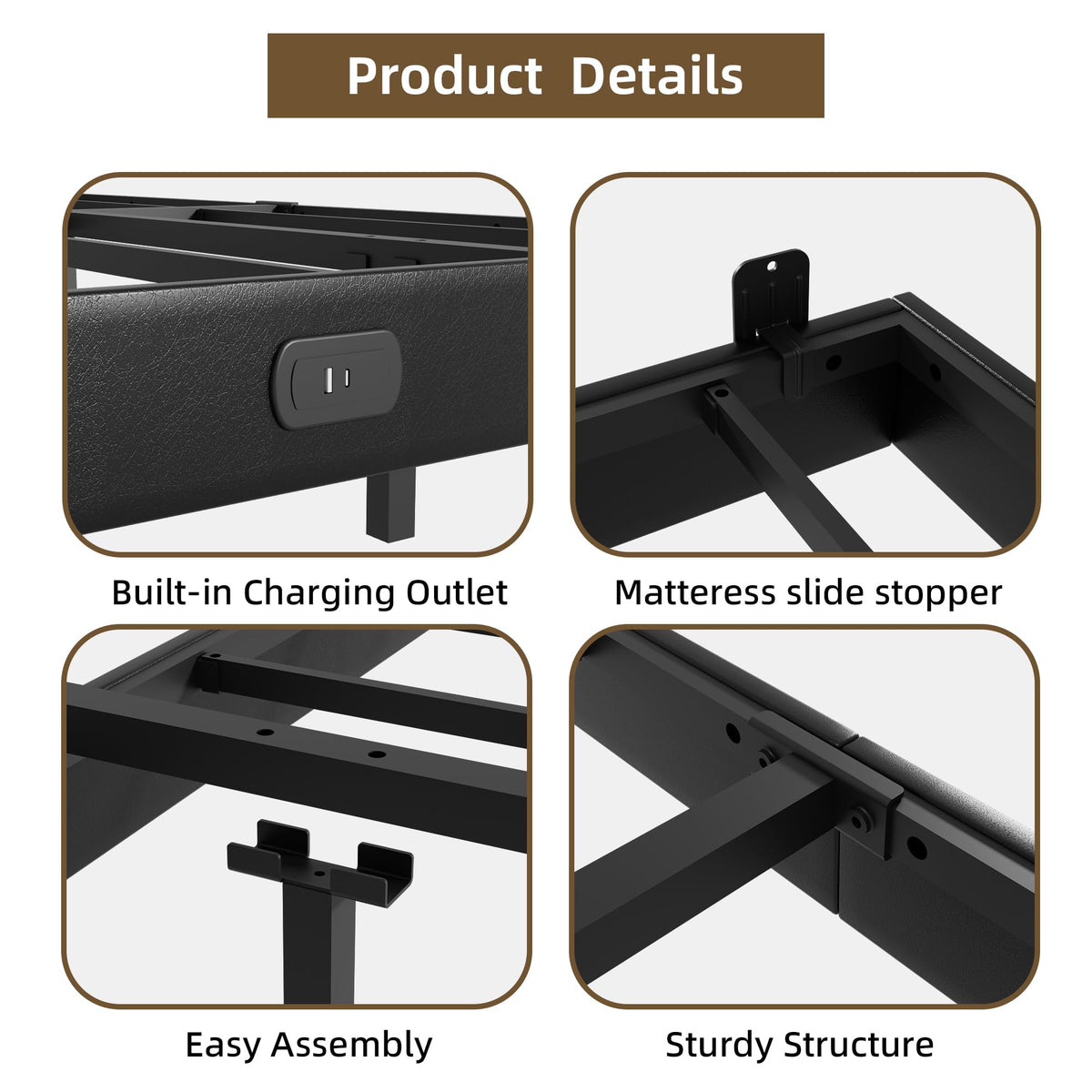 Black Floating Upholstered Platform Bed Frame Full Size with LED Lights and Charging Station L494