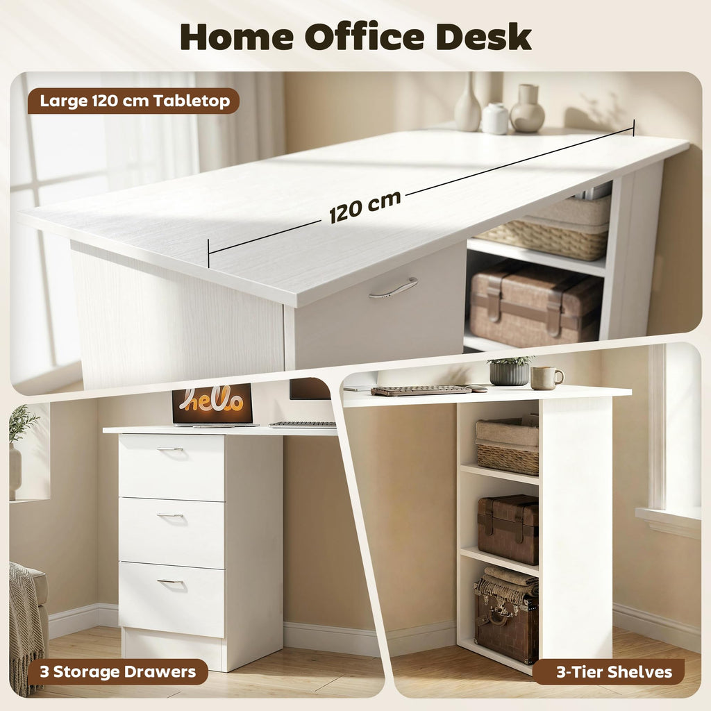 White Computer Desk with Drawers N157