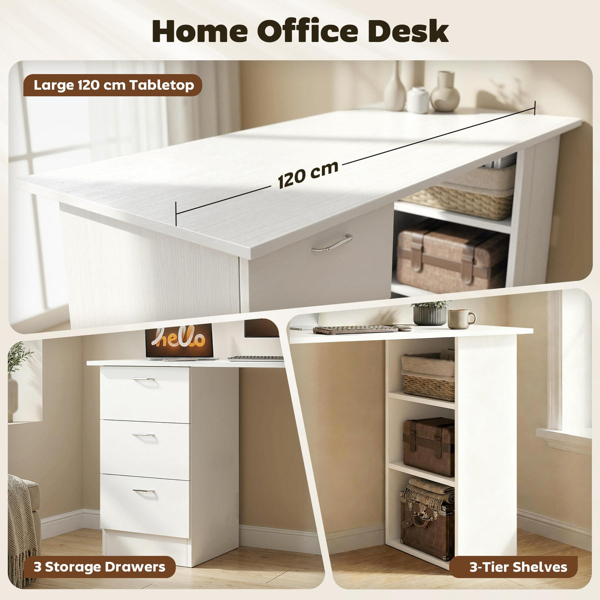 White Computer Desk with Drawers N157