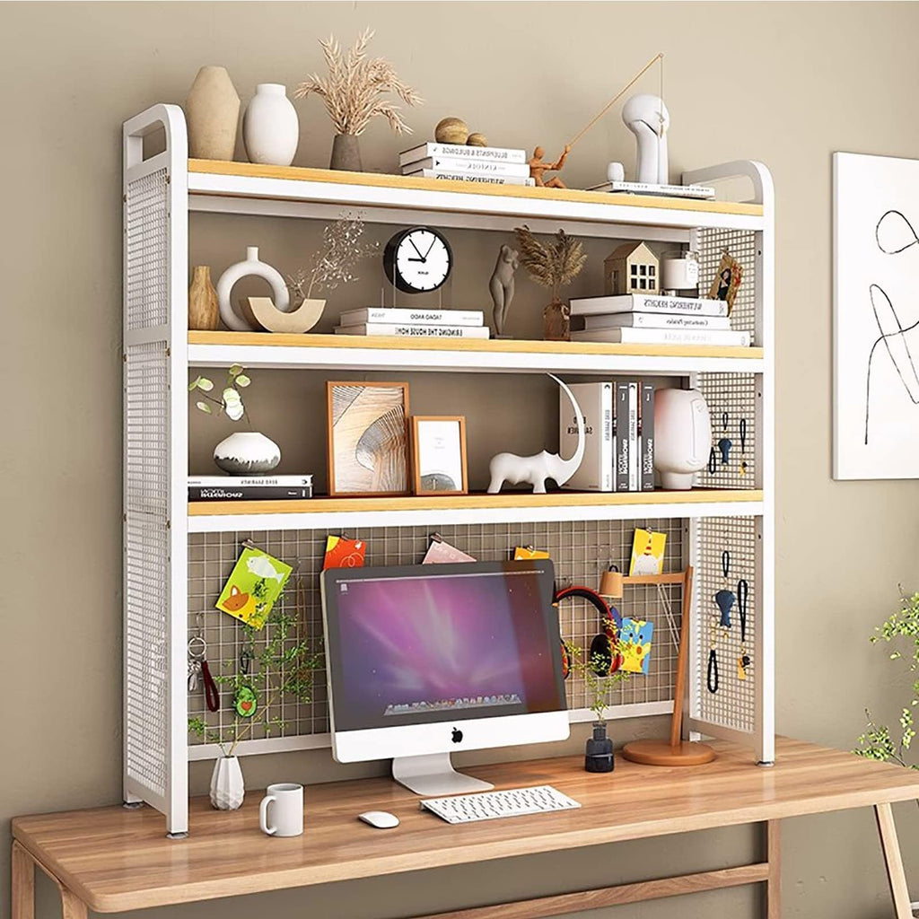 3-Tier Adjustable White Wooden Desktop Bookshelf B2008