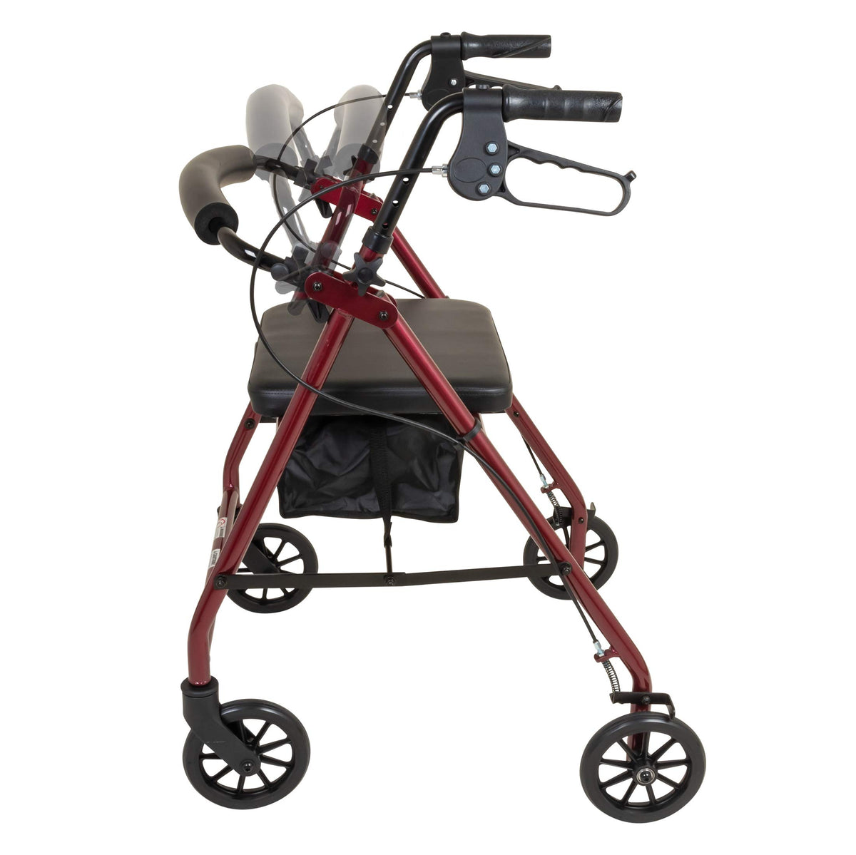 Aluminum Rollator Walker with Seat, 6-inch Wheels, Foldable, Burgundy E1909
