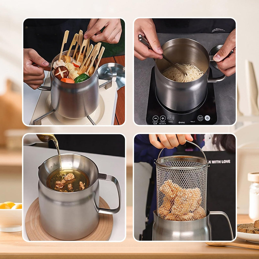 68oz 304 Stainless Steel Deep Fryer Pot with Basket X997897