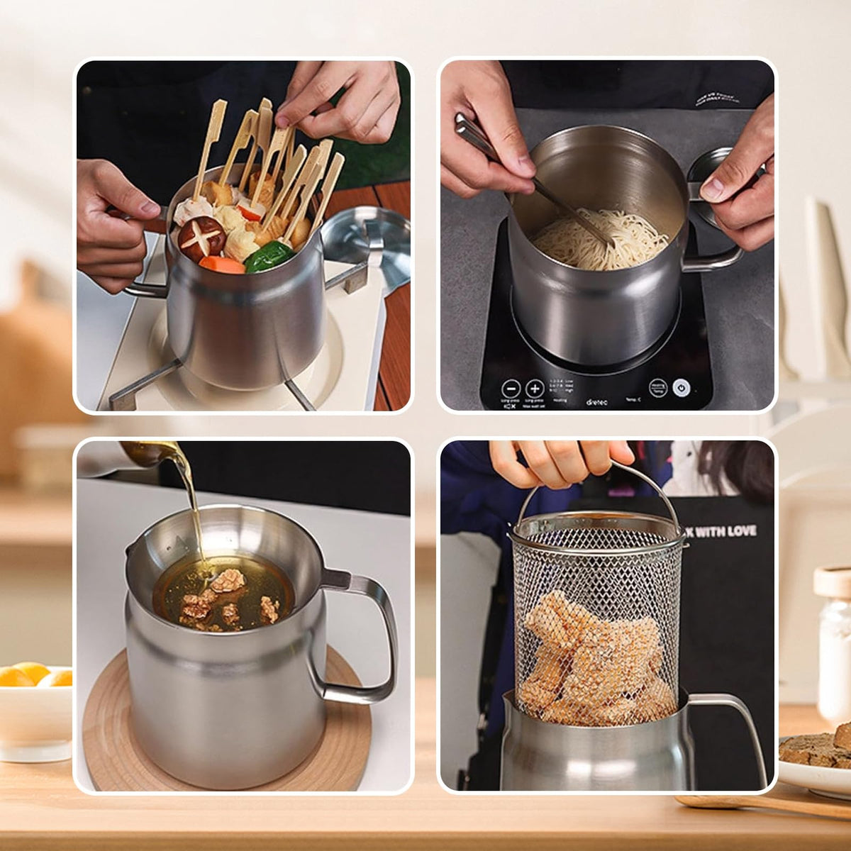 68oz 304 Stainless Steel Deep Fryer Pot with Basket X997897