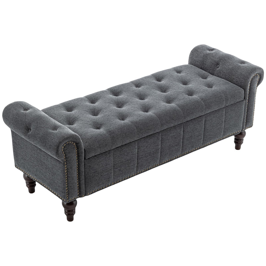 58" Chenille Storage Bench A35086