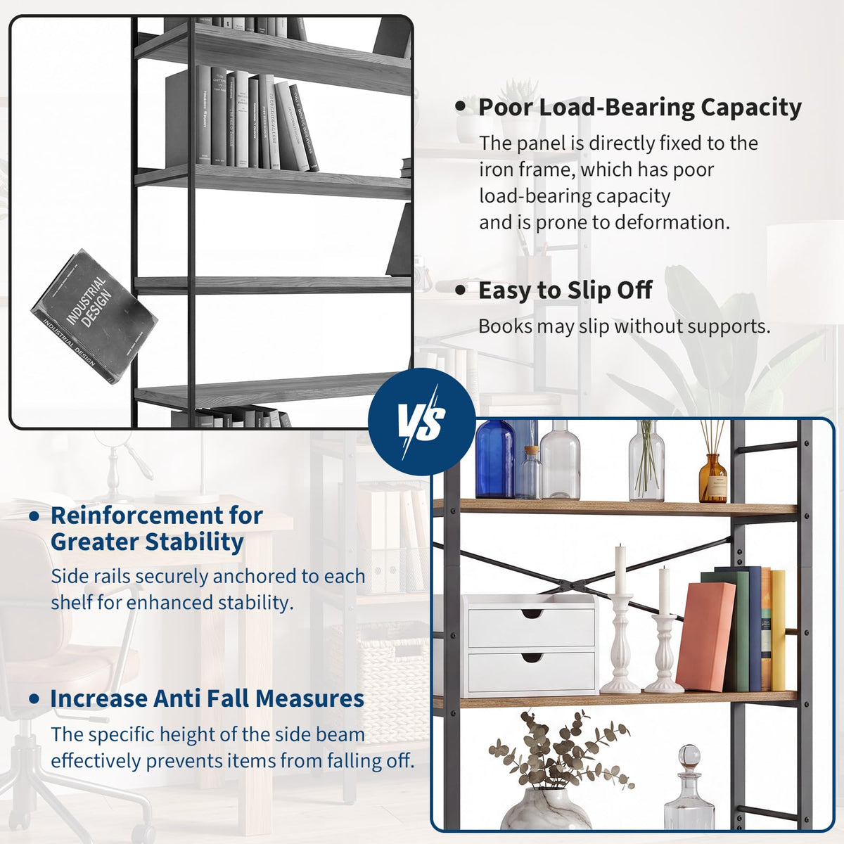 5-Tier Arched Bookcase with Side Rails X5893