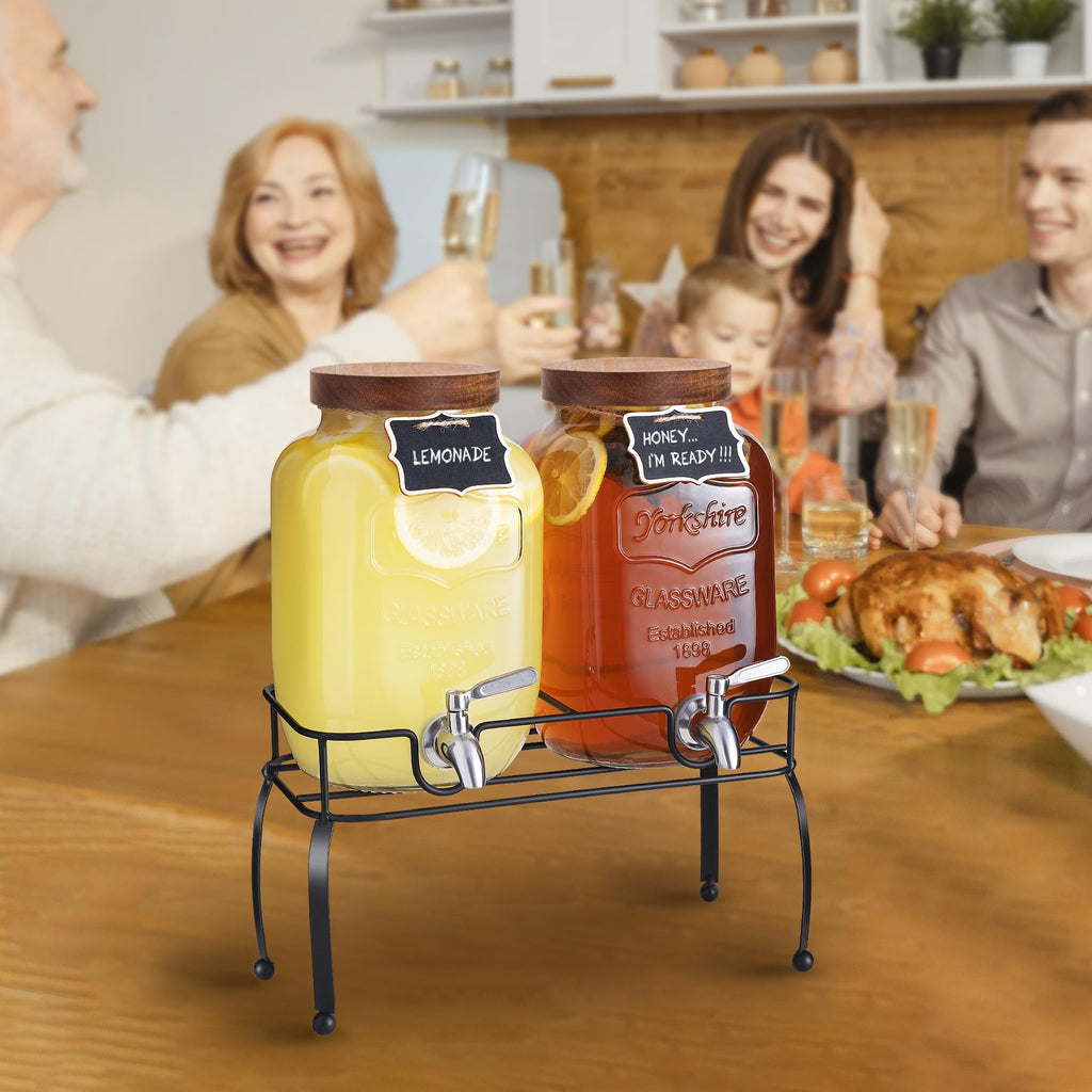 1 Gallon Glass Drink Dispenser with Stand, 2 Pcs D5575