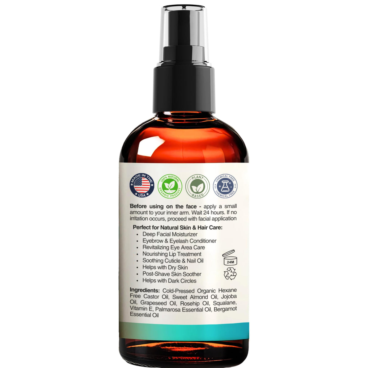 Organic Castor Oil with Jojoba Rosehip Grapeseed Squalane Vitamin E 1oz C84869