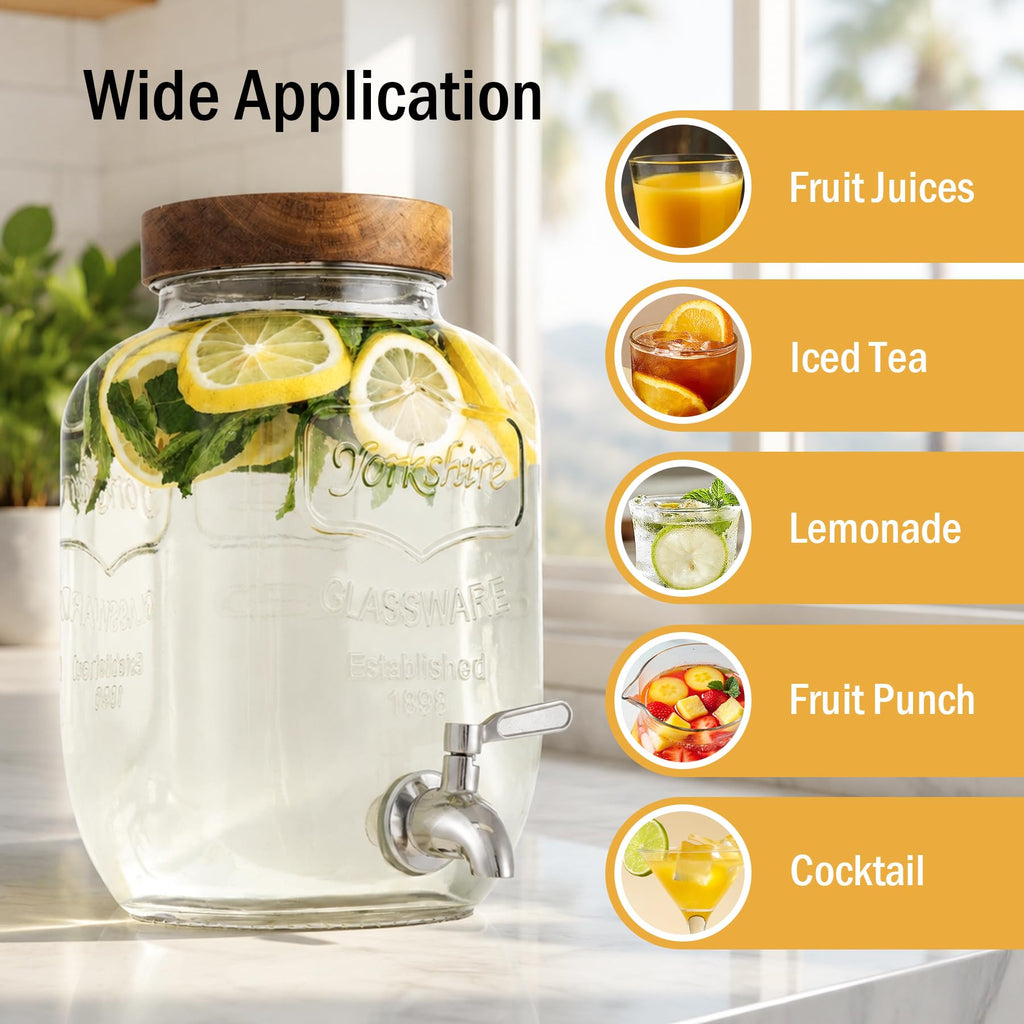 1 Gallon Glass Drink Dispenser with Stand, 2 Pcs D5575
