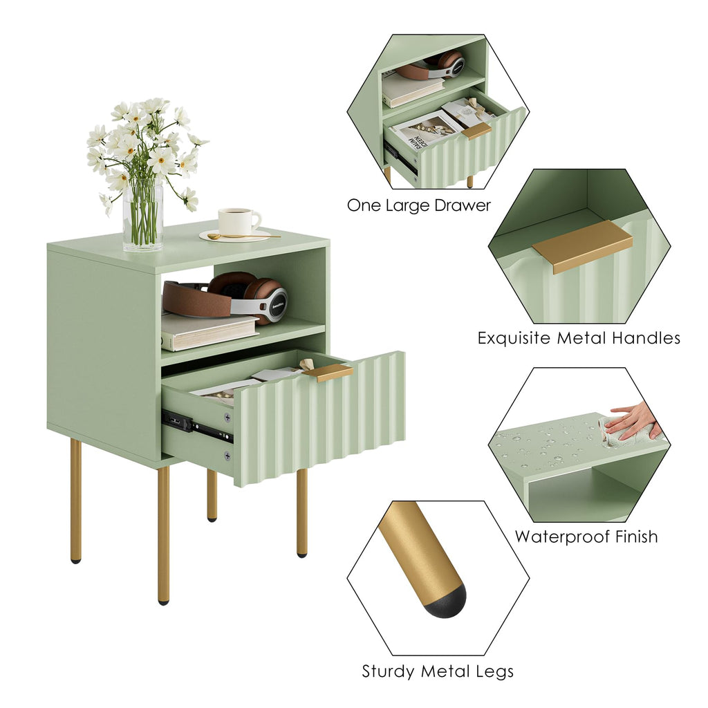 Green Night Stand with Drawer and Shelf I58606