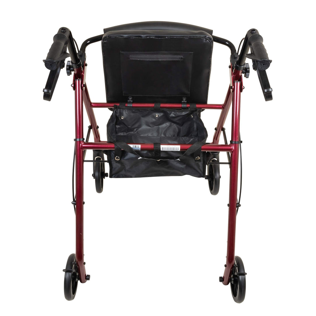 Aluminum Rollator Walker with Seat, 6-inch Wheels, Foldable, Burgundy E1909