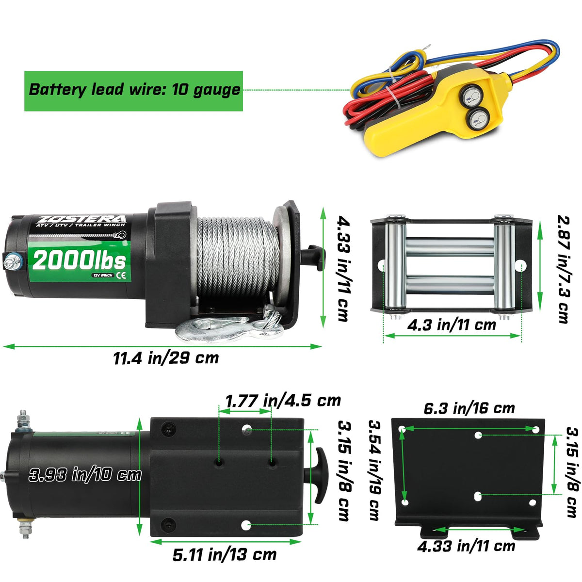 2000lb ATV Winch with Steel Cable A550739