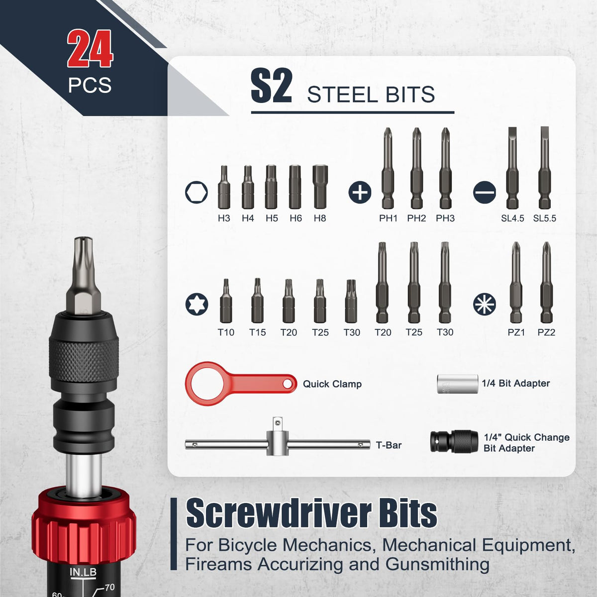 24 Pcs 10-70 Inch Pound Torque Screwdriver Set Z191612