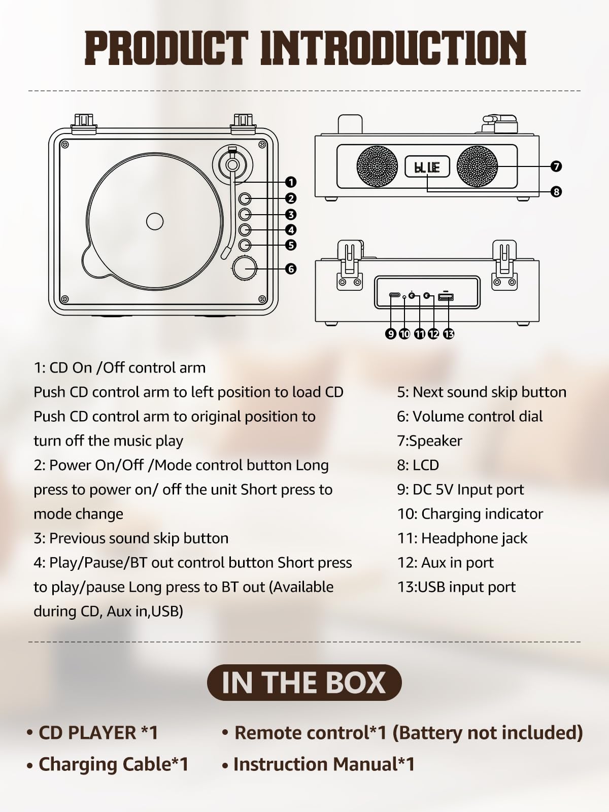 Portable CD Player with Built-in Speakers Bluetooth Y94863