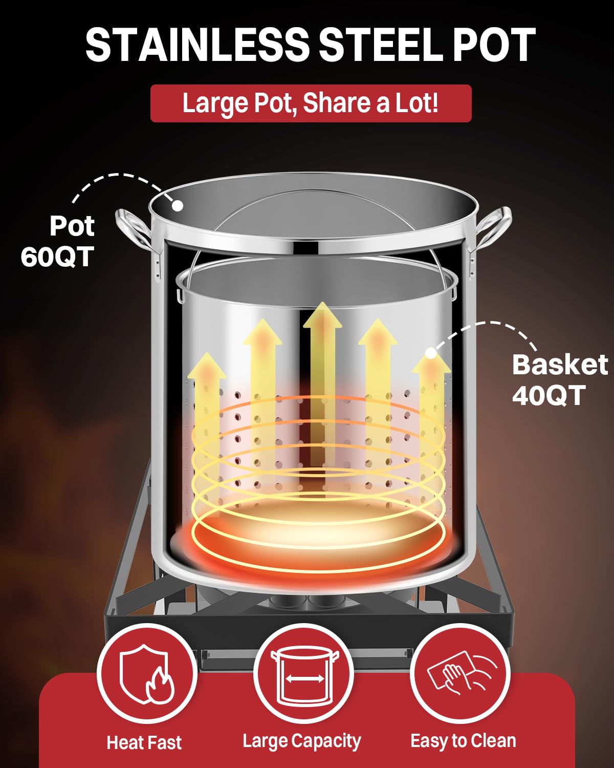 60QT Stainless Steel Stockpot with Basket Y92927