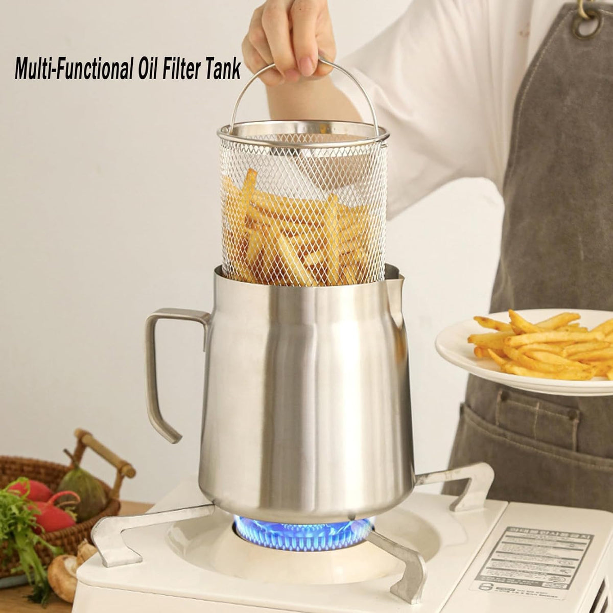68oz 304 Stainless Steel Deep Fryer Pot with Basket X997897