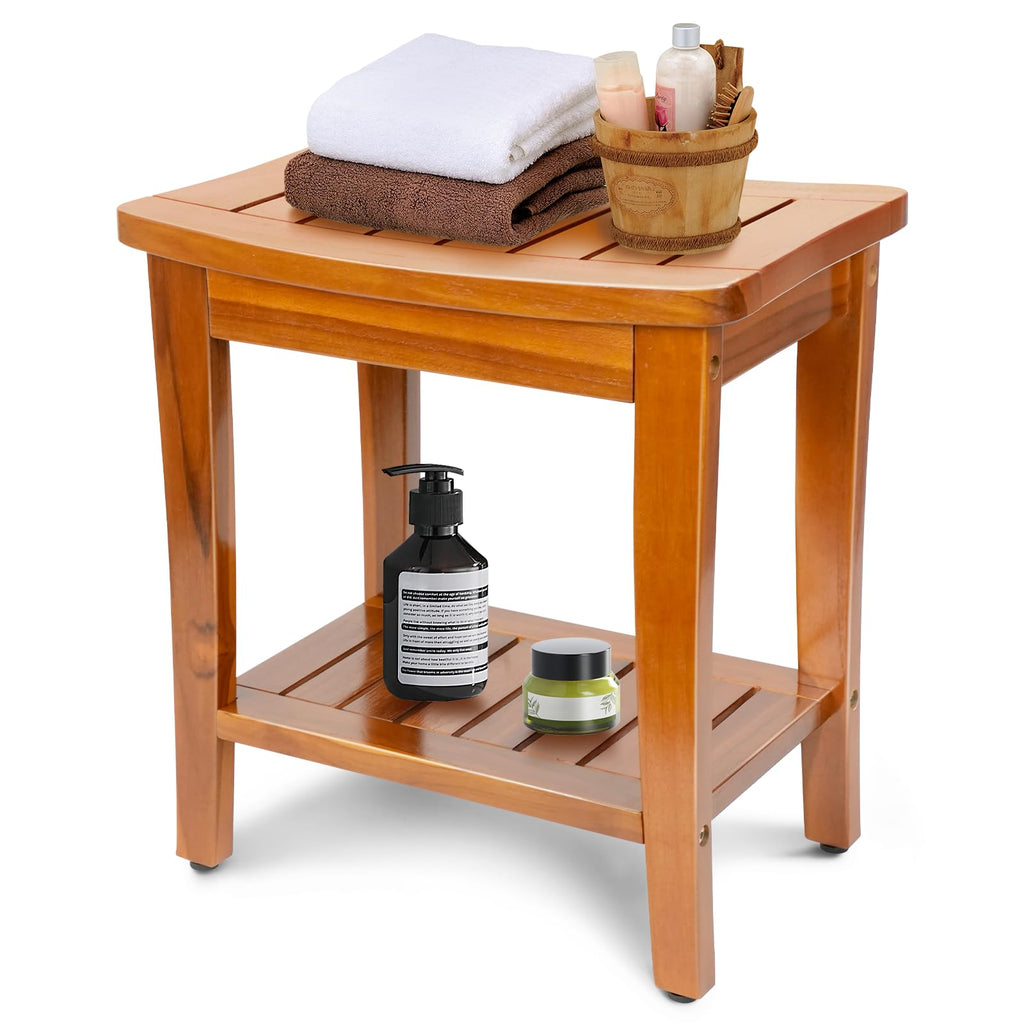 16" Teak Shower Bench with Shelf L4804
