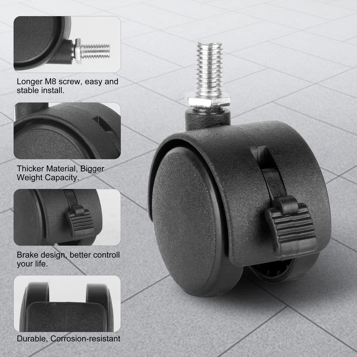 1.5 Inch Swivel Stem Caster Wheels with Locking Brake 4 Pack B809179