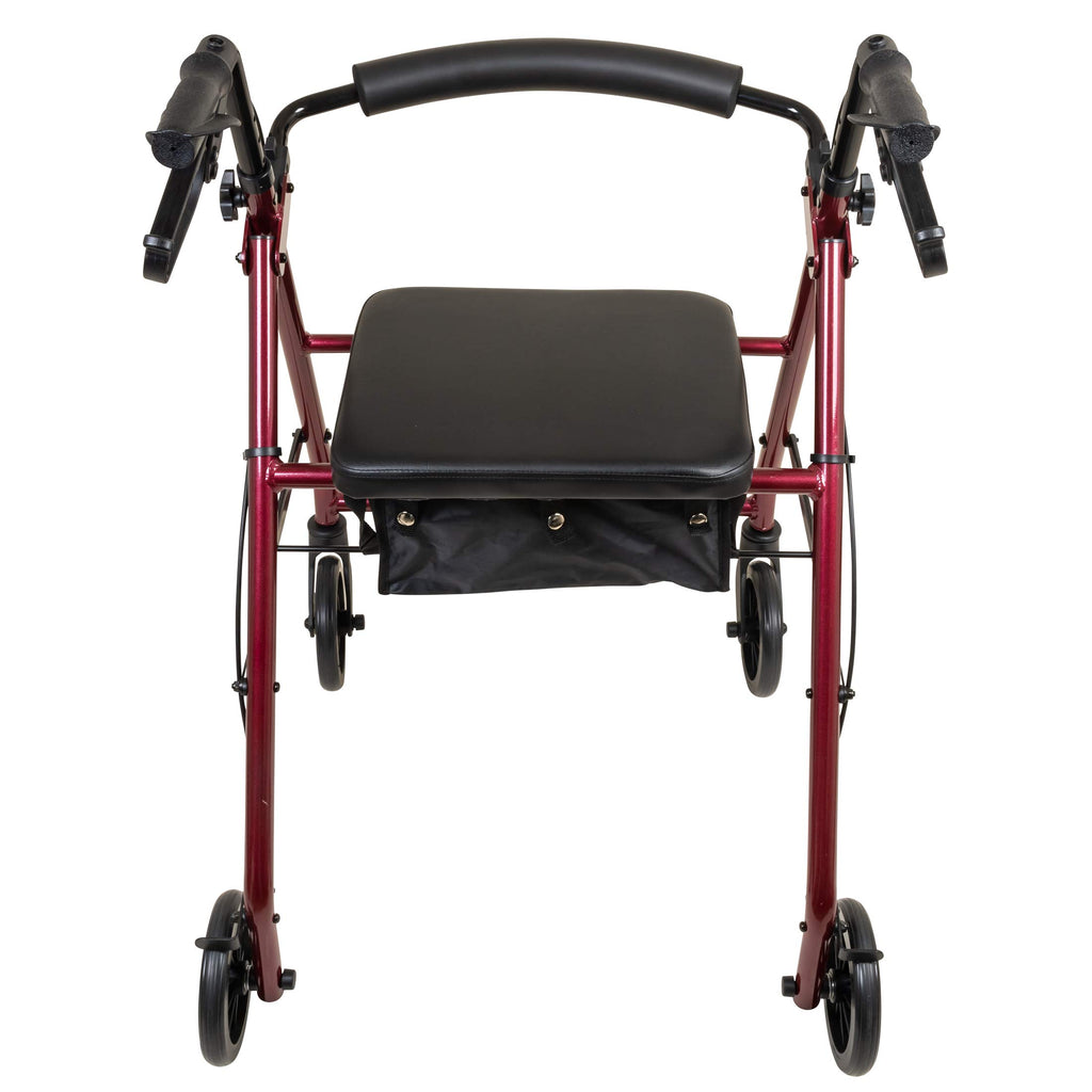 Aluminum Rollator Walker with Seat, 6-inch Wheels, Foldable, Burgundy E1909