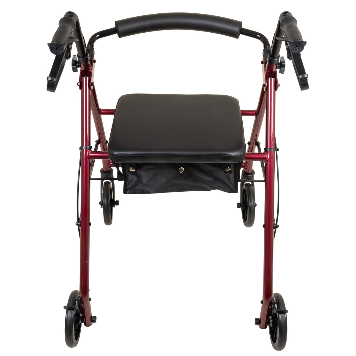 Aluminum Rollator Walker with Seat, 6-inch Wheels, Foldable, Burgundy E1909