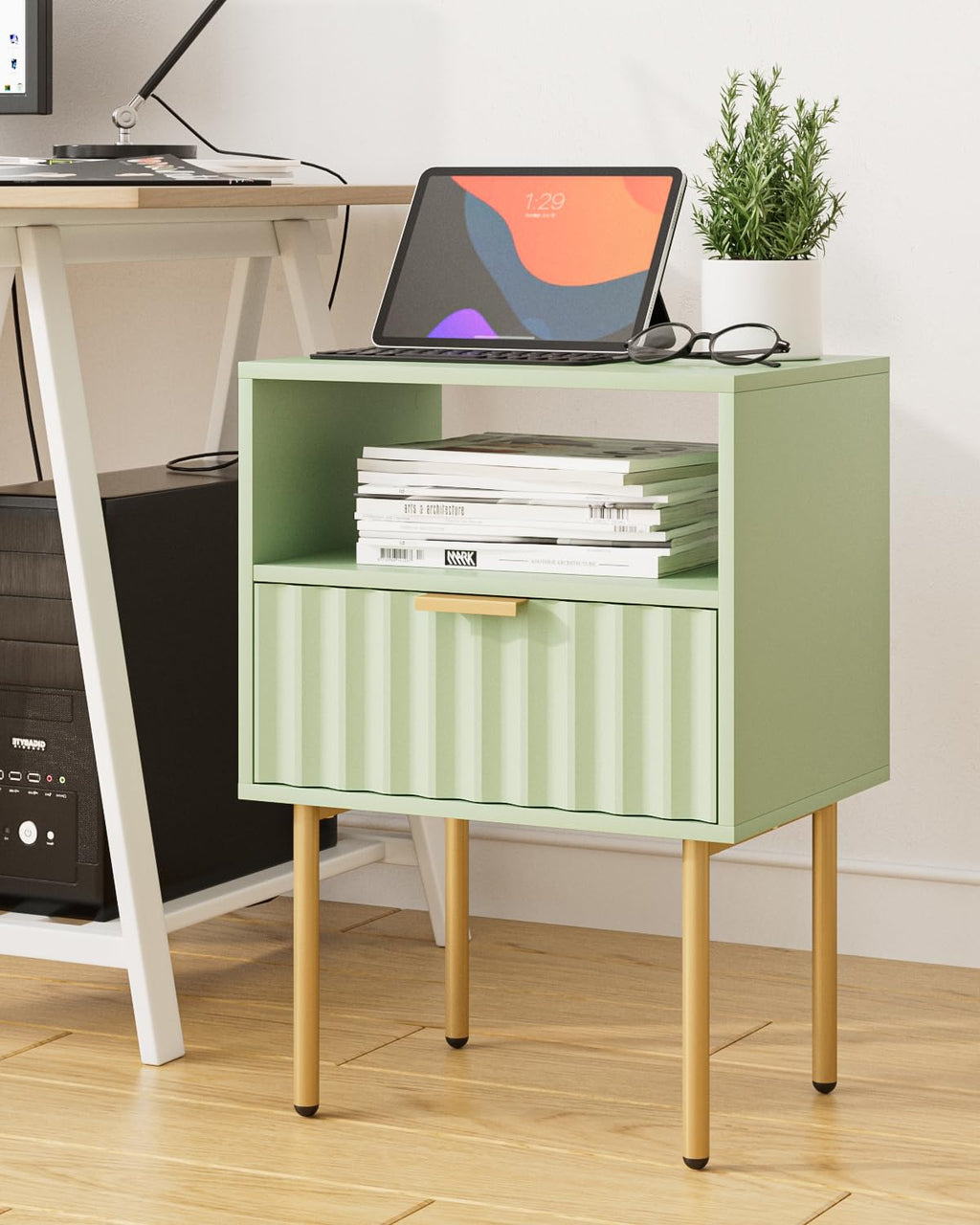 Green Night Stand with Drawer and Shelf I58606