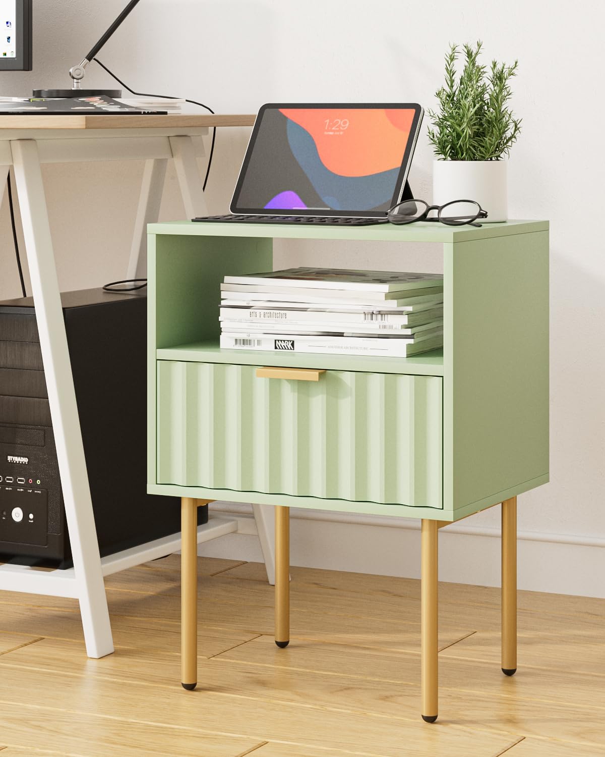 Green Night Stand with Drawer and Shelf I58606