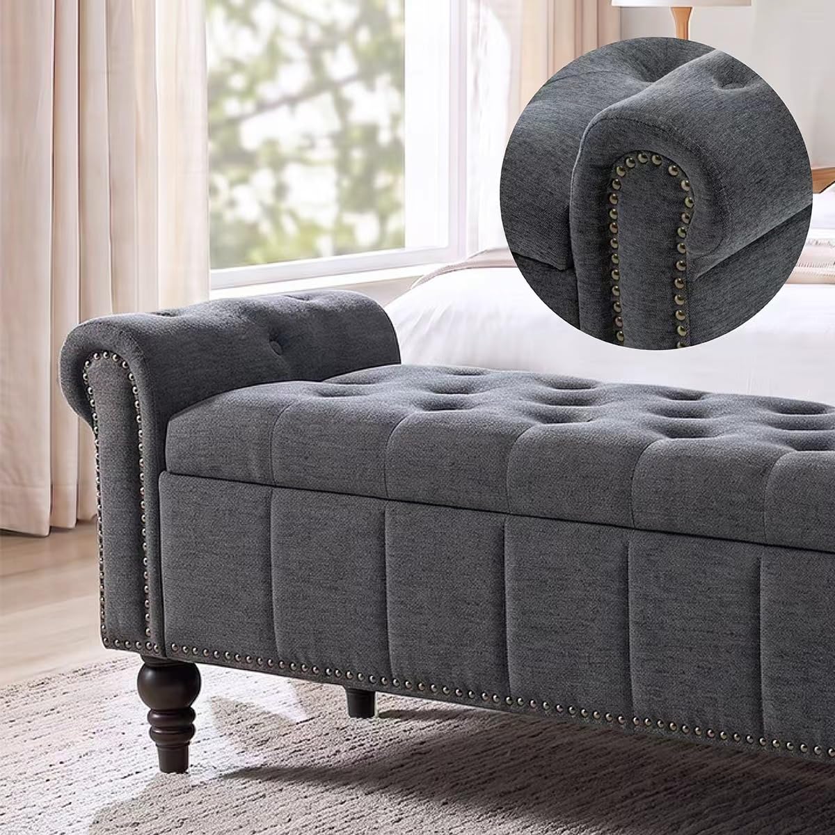 58" Chenille Storage Bench A35086