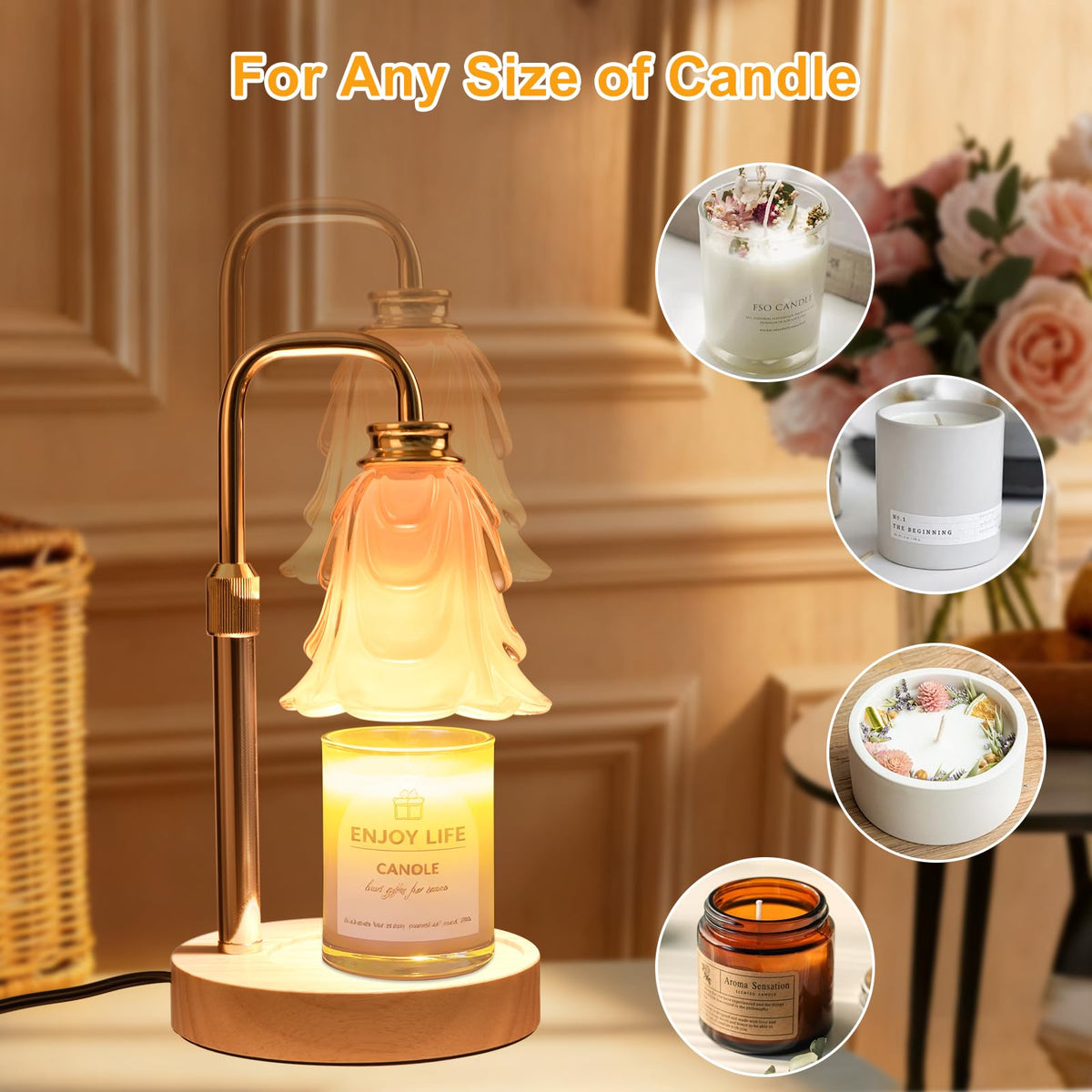 Adjustable Height Candle Warmer Lamp with Timer and Dimmer R190773