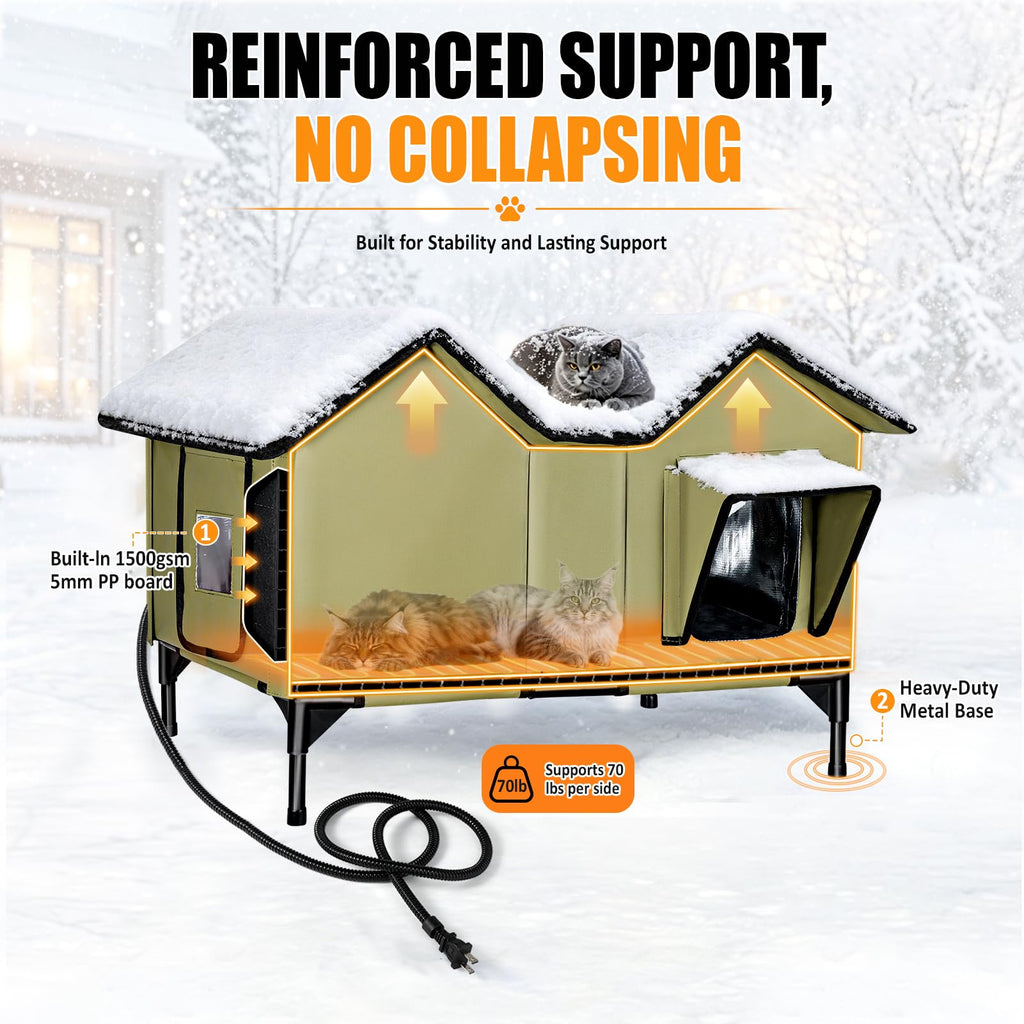 Heated Weatherproof Insulated Outdoor Cat House with Heating Pad O682298