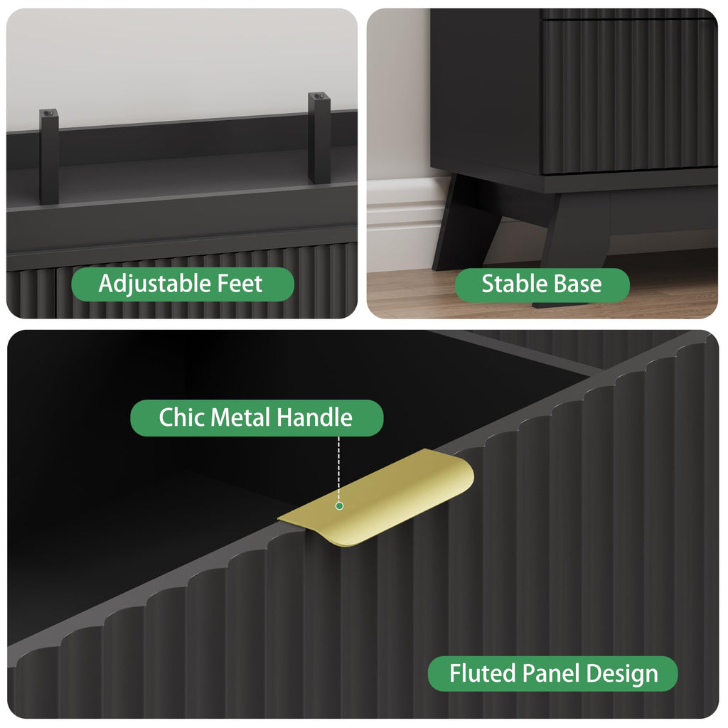 Black 9 Drawer Fluted Wood Dresser N811848