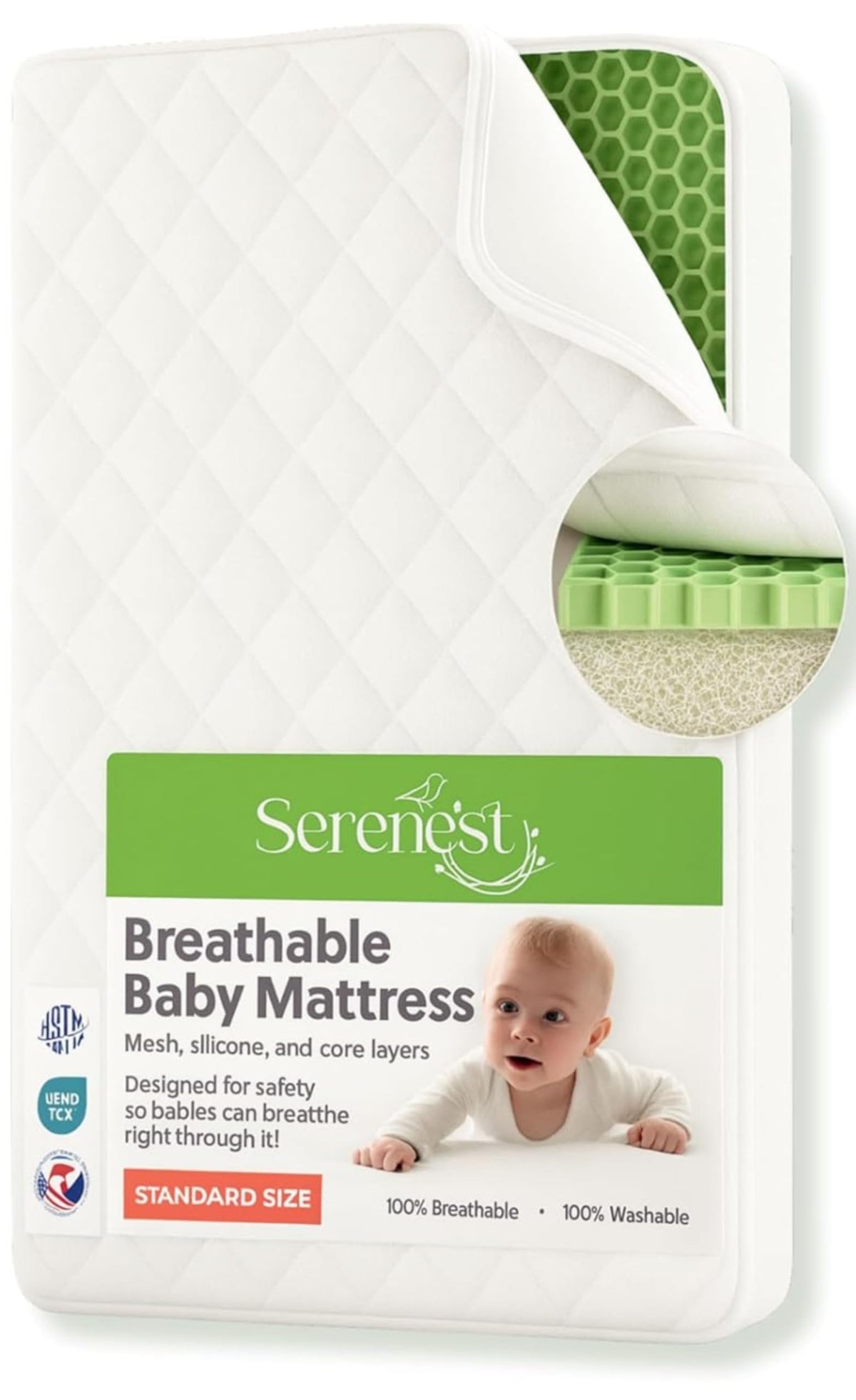 Breathable Baby Crib Mattress & Toddler Bed, Washable, Waterproof, Non-Toxic, Standard Size P44638