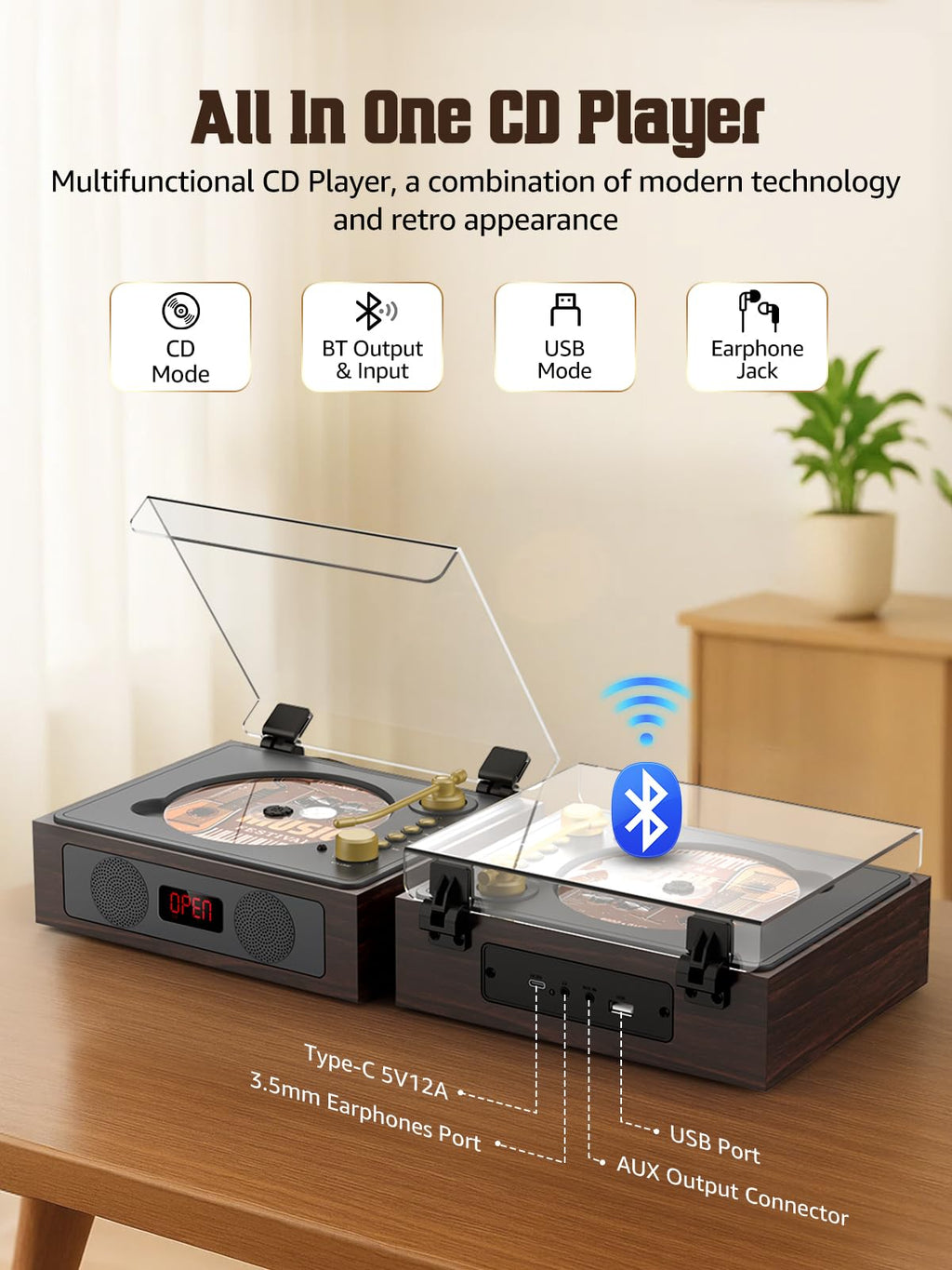 Portable CD Player with Built-in Speakers Bluetooth Y94863