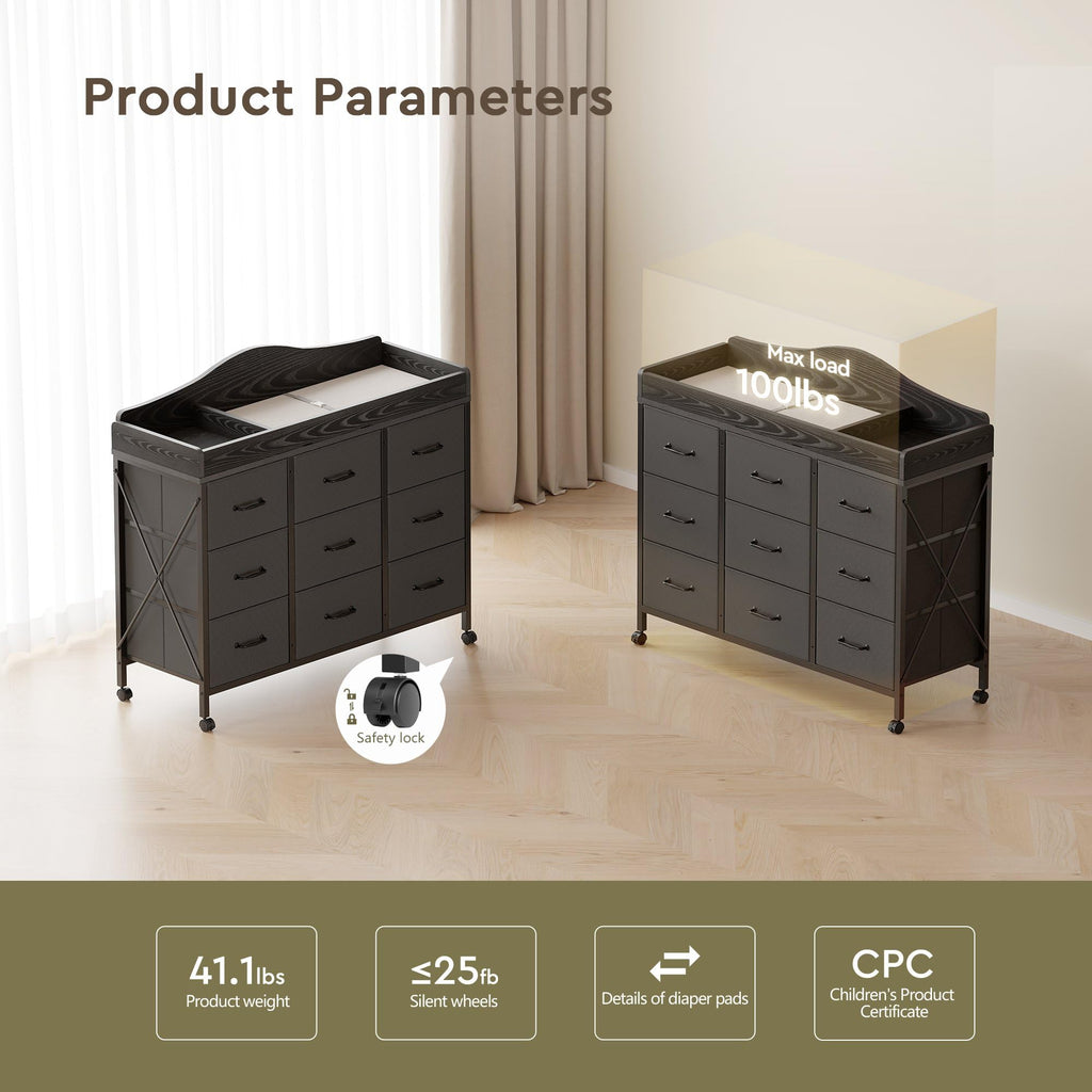 Black Changing Table with 9 Fabric Boxes I98993
