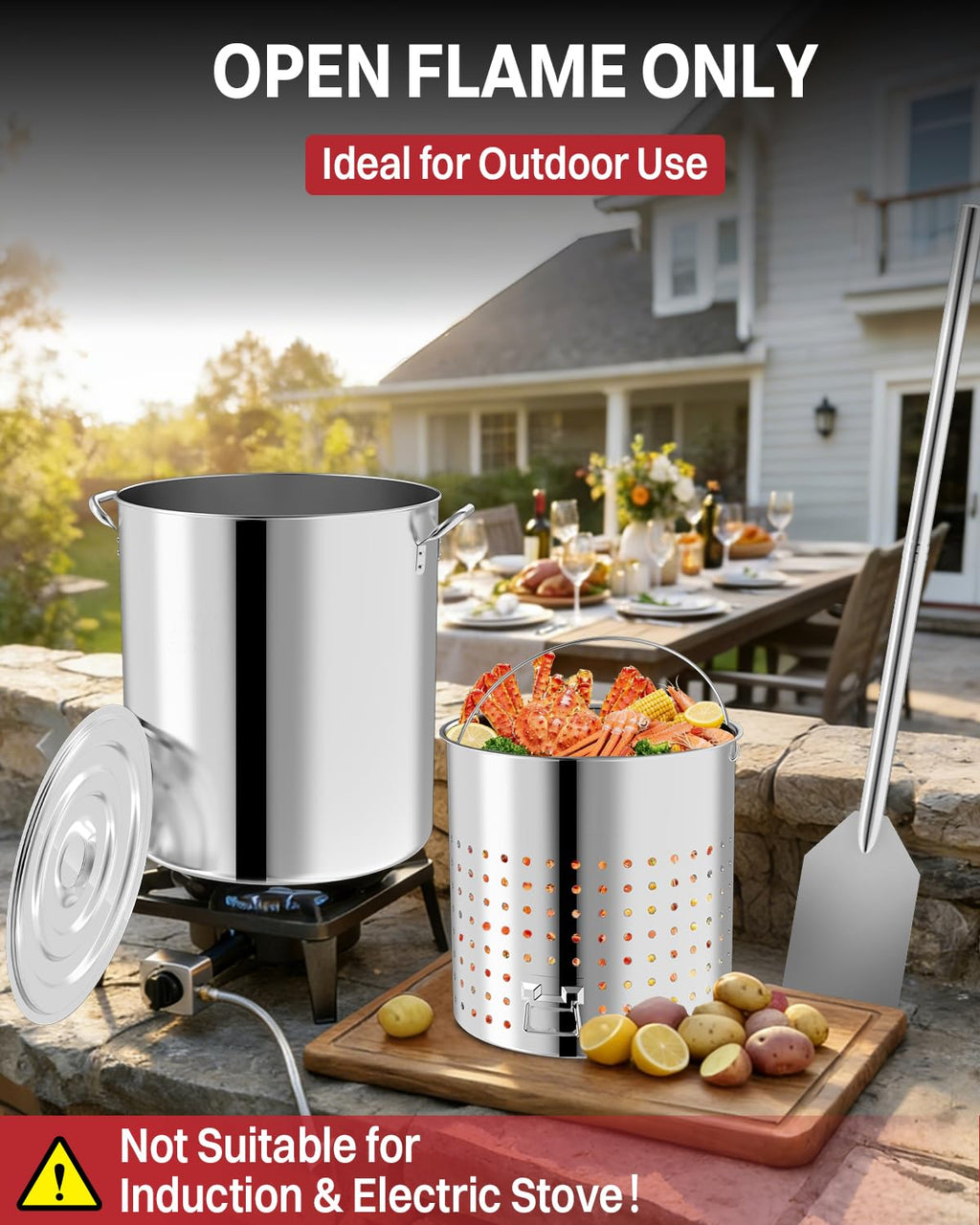 60QT Stainless Steel Stockpot with Basket Y92927