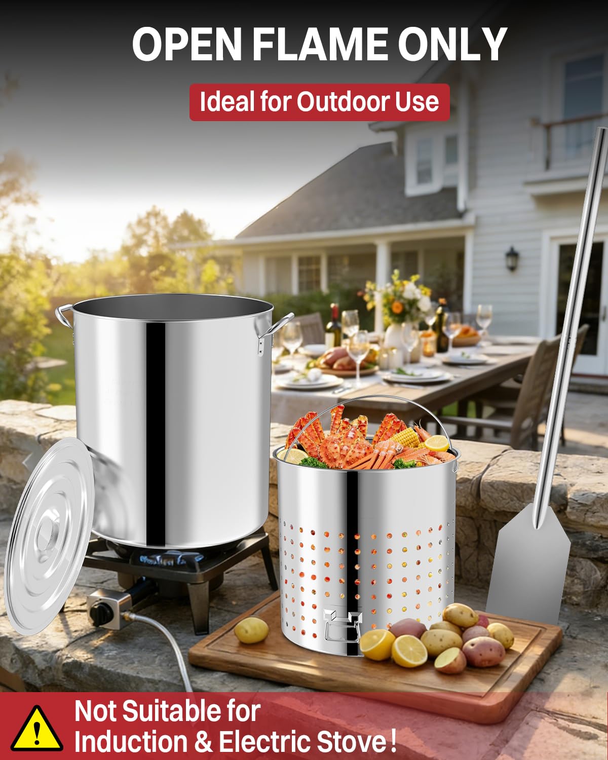 60QT Stainless Steel Stockpot with Basket Y92927