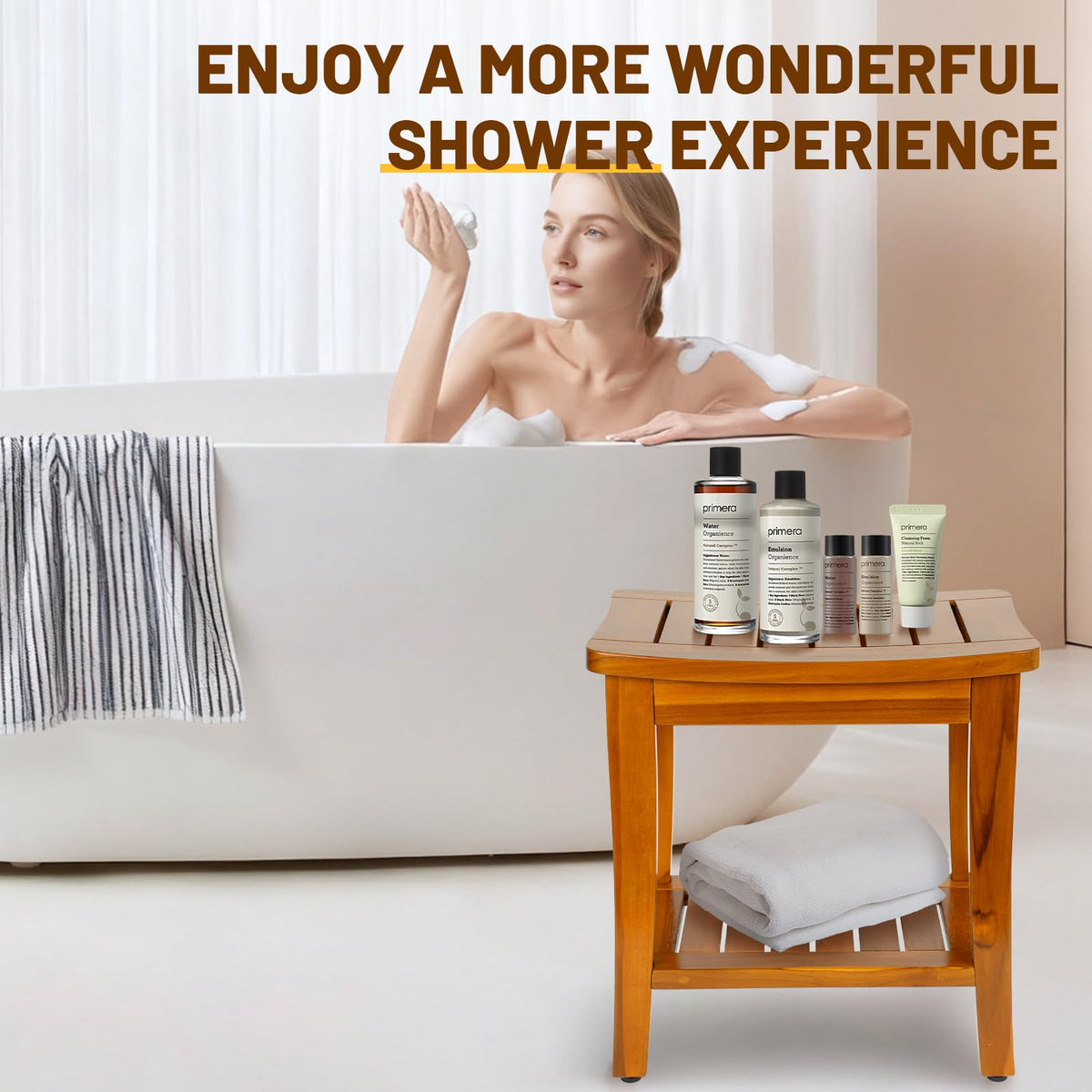 16" Teak Shower Bench with Shelf L4804