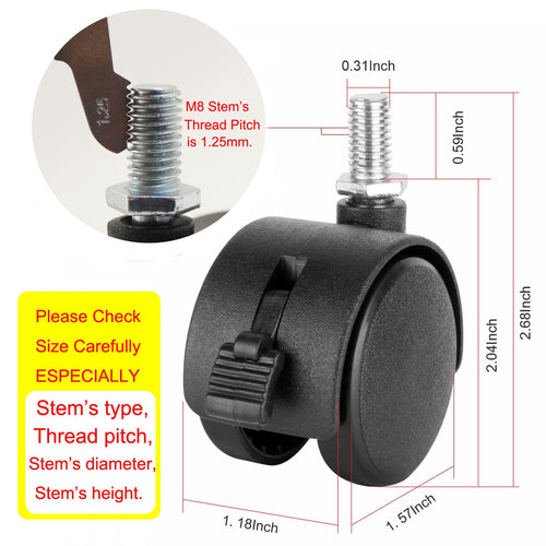 1.5 Inch Swivel Stem Caster Wheels with Locking Brake 4 Pack B809179