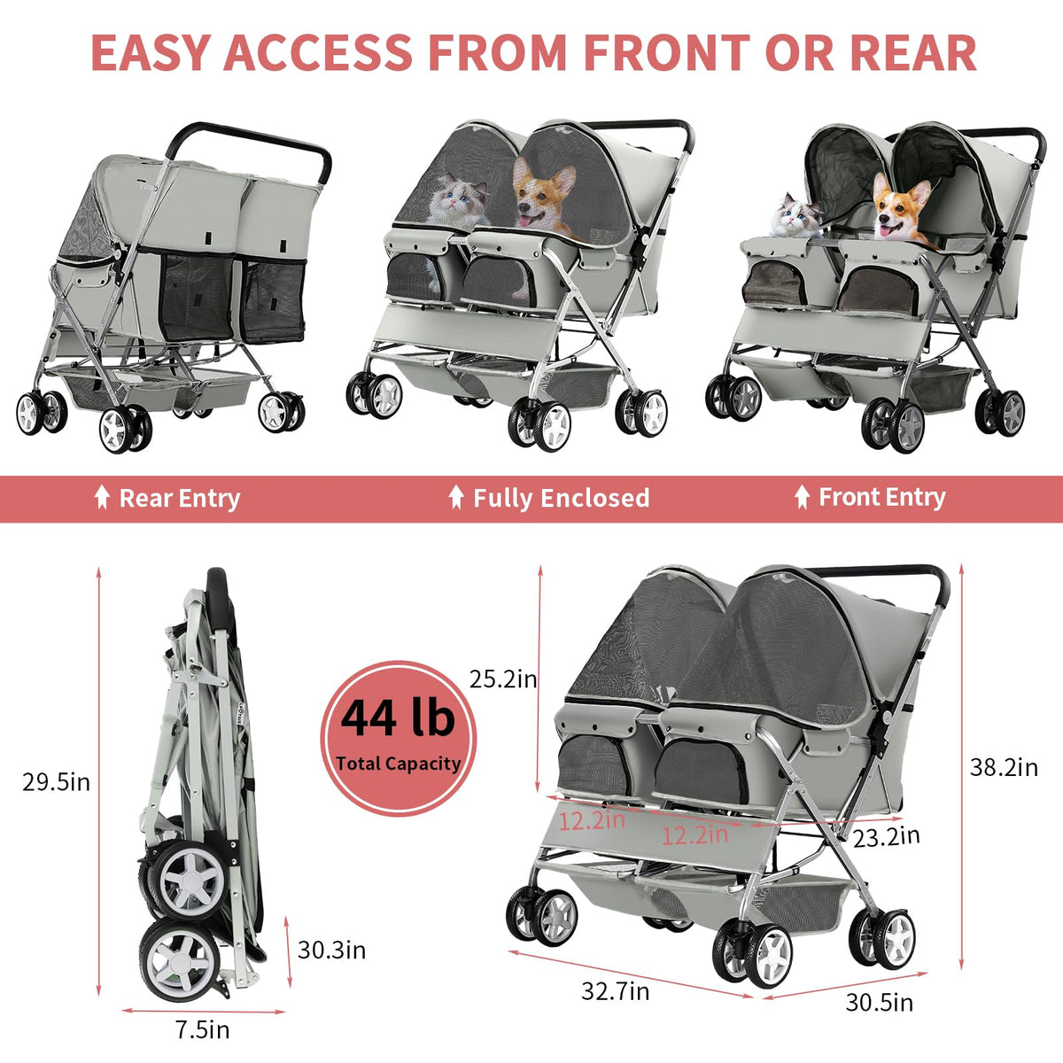 Gray Double Pet Stroller B7421