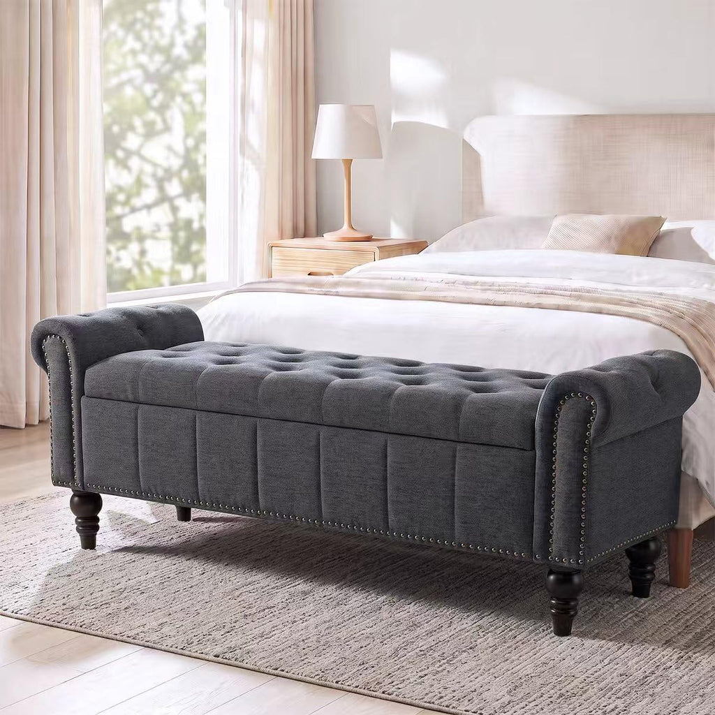 58" Chenille Storage Bench A35086