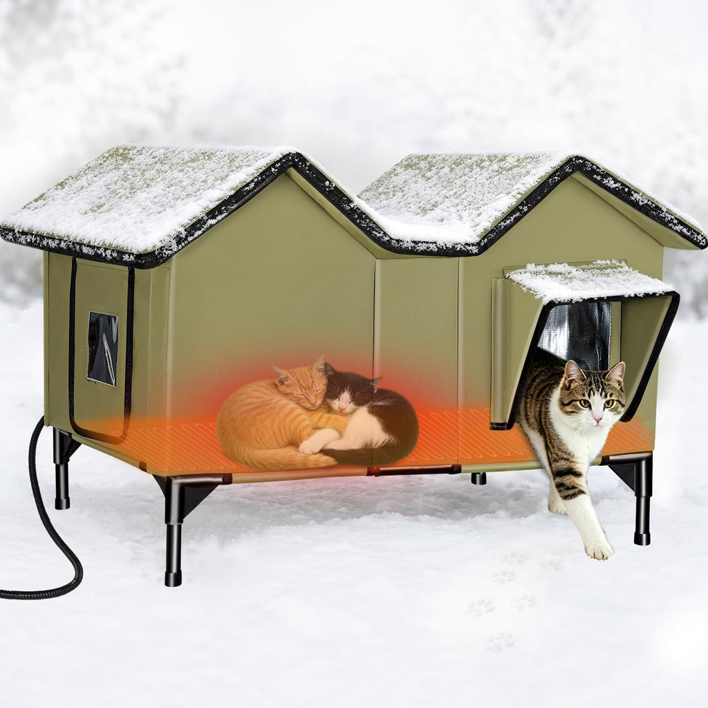 Heated Weatherproof Insulated Outdoor Cat House with Heating Pad O682298