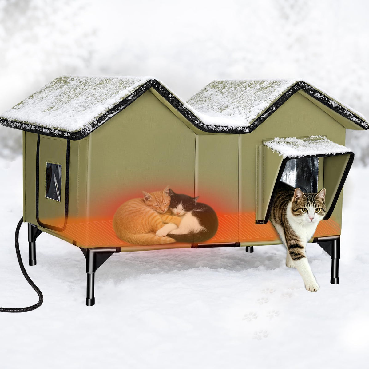 Heated Weatherproof Insulated Outdoor Cat House with Heating Pad O682298