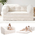 Convertible Folding Sofa Bed, 2 in 1 Portable Floor Couch & Foam Mattress with Handle, Space-Saving Faux Fur Futon Chair for Living Room, Bedroom, Guest Room (Loveseat, Beige) P217