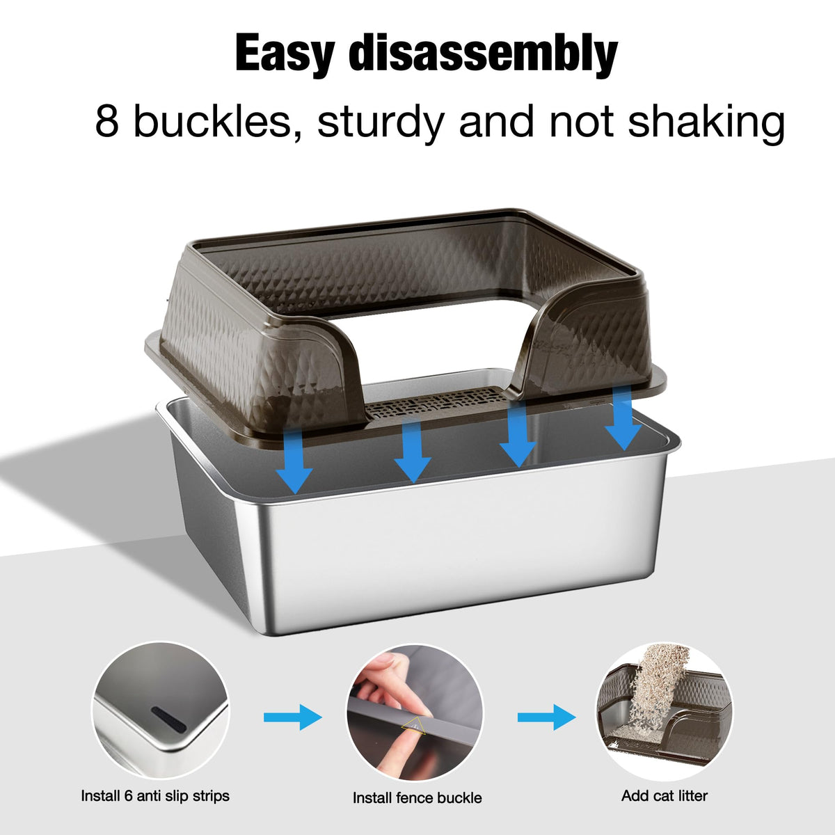 XXL Stainless Steel High Sided Cat Litter Box with Mat & Scoop Y991764